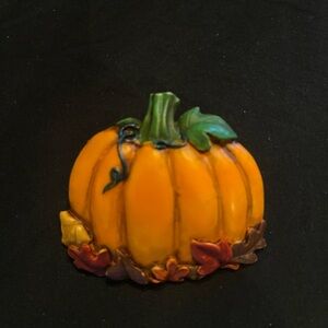 Vintage Large Pumpkin Brooch featuring autumn leaves